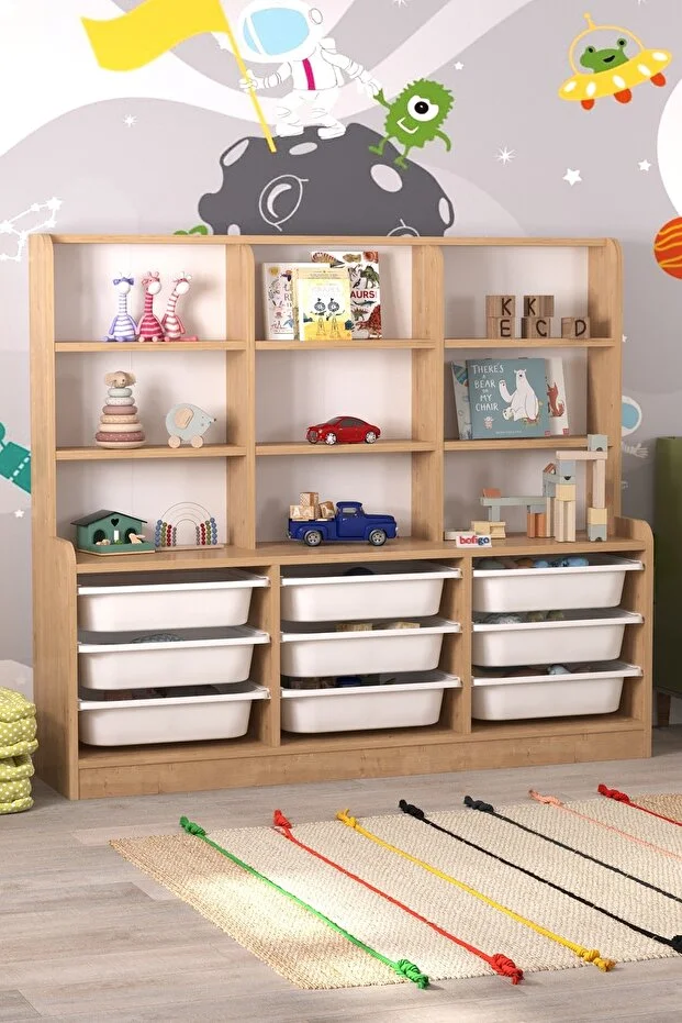 Almina 9 Sepetli 9 Raflı Dolap Çok Amaçlı Dolap Oyuncak Dolabı Almina Beyaz